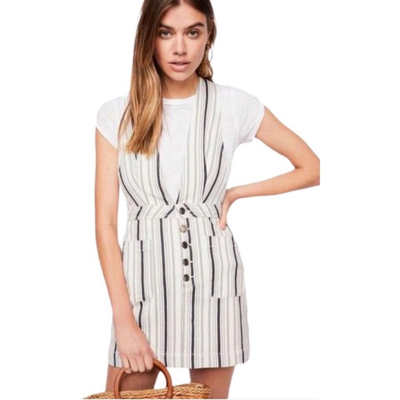 Free People Dresses & Skirts - Free People Blue Old School Love Jumper Casual Dress Overall Stripe